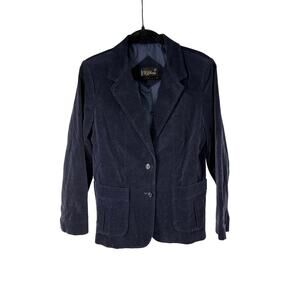 TR Bentley Dark Blue Velvet Two Button Closure Blazer Womens